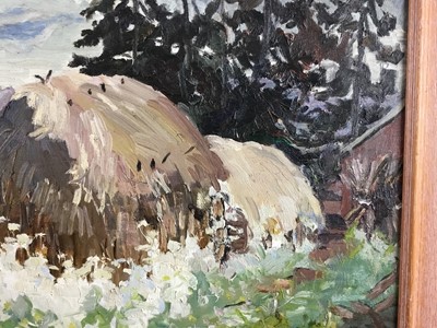 Lot 1083 - *Lucy Harwood (1893-1972) oil on canvas, Haystacks, signed