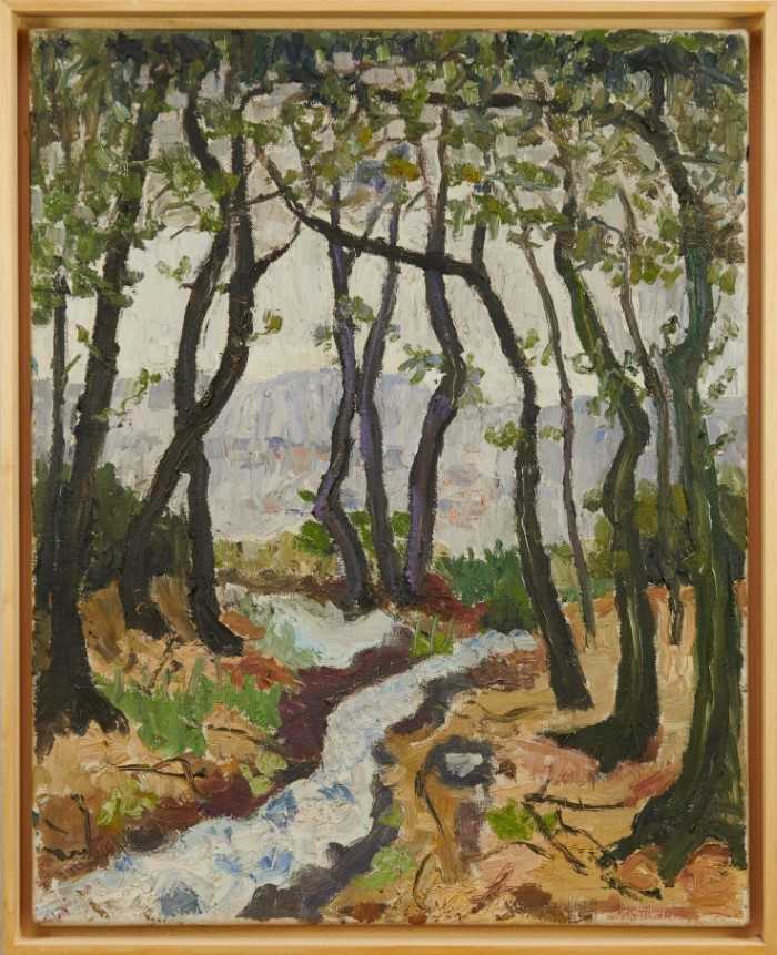 Lot 1084 - *Lucy Harwood (1893-1972) oil on canvas, Stream through the trees, signed