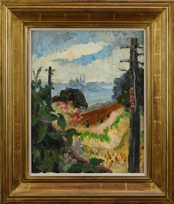 Lot 1082 - *Lucy Harwood (1893-1972) oil on canvas, landscape with telegraph poles, signed