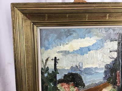 Lot 1082 - *Lucy Harwood (1893-1972) oil on canvas, landscape with telegraph poles, signed