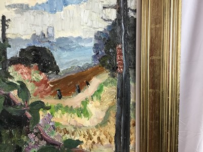 Lot 1082 - *Lucy Harwood (1893-1972) oil on canvas, landscape with telegraph poles, signed