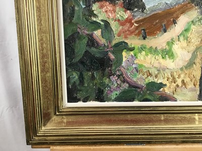Lot 1082 - *Lucy Harwood (1893-1972) oil on canvas, landscape with telegraph poles, signed