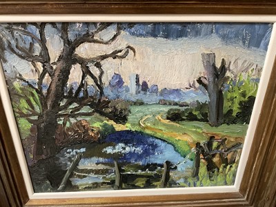 Lot 1080 - *Lucy Harwood (1893-1972) oil on canvas, Blue pool near Hadleigh, signed, titled to Ixion Society label verso