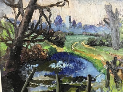 Lot 1080 - *Lucy Harwood (1893-1972) oil on canvas, Blue pool near Hadleigh, signed, titled to Ixion Society label verso