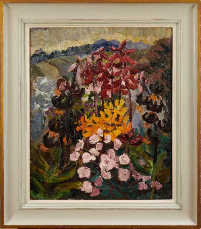 Lot 1081 - *Lucy Harwood (1893-1972) oil on canvas, Flowers in a garden, signed