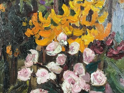 Lot 1081 - *Lucy Harwood (1893-1972) oil on canvas, Flowers in a garden, signed