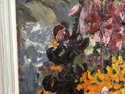 Lot 1081 - *Lucy Harwood (1893-1972) oil on canvas, Flowers in a garden, signed