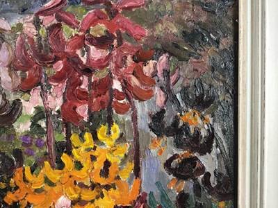 Lot 1081 - *Lucy Harwood (1893-1972) oil on canvas, Flowers in a garden, signed