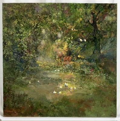 Lot 189 - Norman Coker (Contemporary) oil on canvas, birds in a clearing, cattle on the road home and two watercolours, signed