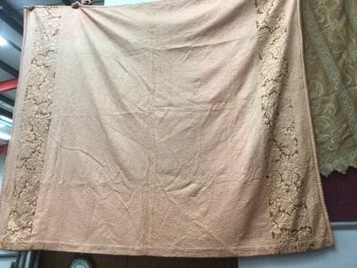 Lot 2069 - Fine pair 1930s  Art Deco pink quilted satin bedroom curtains