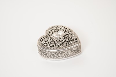 Lot 334 - Indian silver heart-shaped pin cushion box marked OM