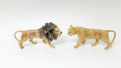 Lot 97 - Three Beswick models - Lion no. 1506, Lioness no. 1507 and Lion Cub no. 1508, all designed by Colin Melbourne, together with another Lion Cub no. 2098, designed by Graham Tongue (4)