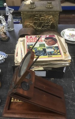 Lot 144 - Victorian mahogany stereoscopic viewer, together with collection of vintage comics and sundries