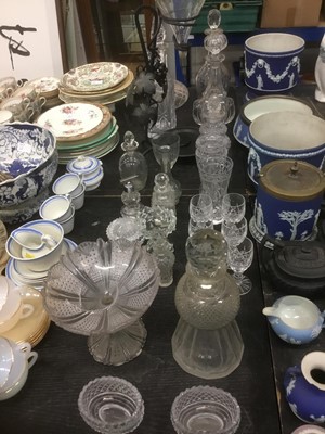 Lot 137 - Collection of cut glass decanters, salts, glasses and similar, 19th century and later