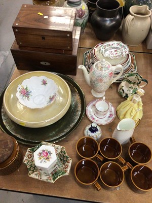 Lot 370 - Two Victorian mahogany work boxes, brass tray, barometer and decorative ceramics