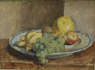 Lot 1119 - Patrick Phillips, second half 20th century, oil on panel - still life of fruit, signed, 28cm x 38cm, framed