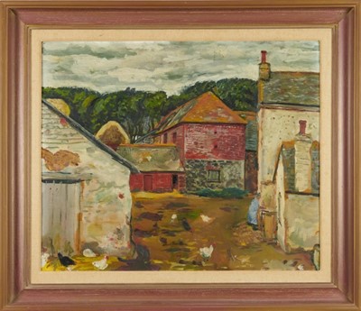 Lot 1115 - *Ruskin Spear (1911-1990), oil on board - Church Town Farm, The Lizard, apparently unsigned, artists handwritten label verso, 49cm x 59cm, framed