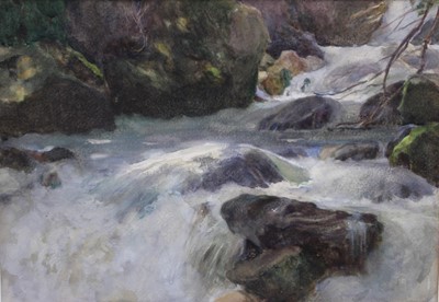 Lot 948 - Solomon J Solomon - watercolour, Waterfall, Haute Savoy, together with original frame. Provenance: By family descent from the artist