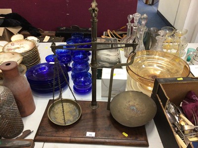 Lot 268 - Set of brass balance scales on wooden base