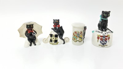 Lot 144 - Four Arcadian Crested China Black Cats - Good Luck Torquay, St Davids, Portsmouth and Stratford Upon Avon