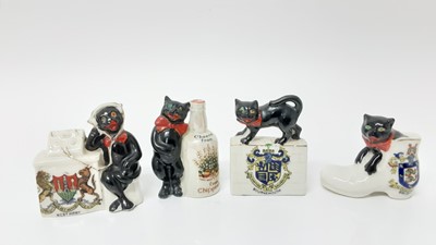 Lot 146 - Four Arcadian Crested China Black Cats - Bournemouth, Brighton, Cheerio from Chippenham and West Kirby