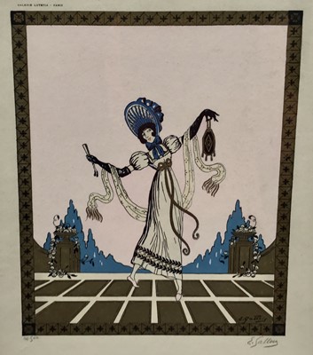Lot 598 - Gallois, Emile (French, 1882-1965), two prints - women in historical dress one signed in pencil, published Paris, Galerie Lutetia