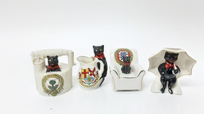 Lot 148 - Four Arcadian Crested China Black Cats - Sutton in Ashfield, Felixstowe, Grantham and City of Wells
