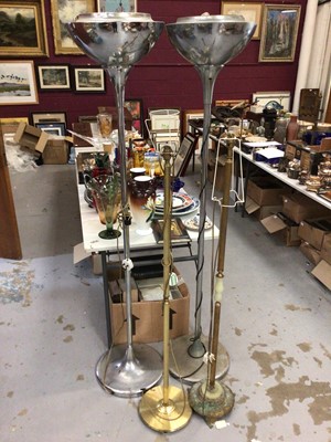 Lot 1051 - Four brass standard lamps and two chrome standard lamps