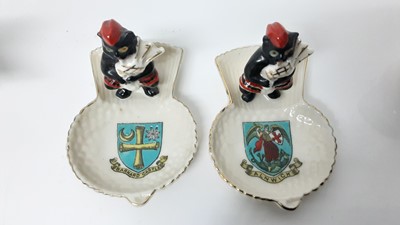 Lot 152 - Four Arcadian Crested China Black Cats including bagpipers - Barnard Castle, Alnwick, Alford and Burton Joyce