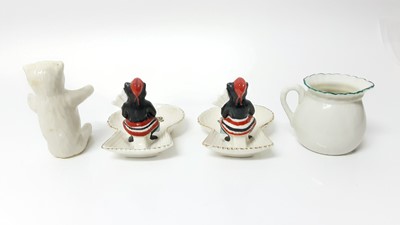Lot 152 - Four Arcadian Crested China Black Cats including bagpipers - Barnard Castle, Alnwick, Alford and Burton Joyce