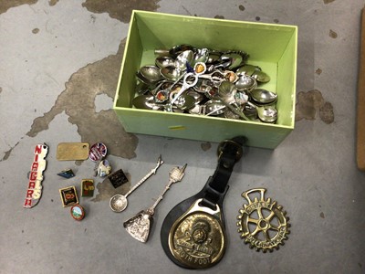 Lot 299 - Collection of souvenir spoons, including silver, together with pin badges and horse brasses