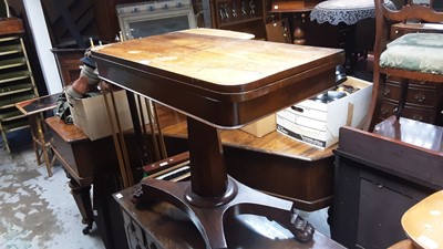 Lot 1120 - William IV rosewood D-shaped card table, raised on facetted column on platform base and carved paw feet on castors, 91cm wide x 45cm deep 75cm high