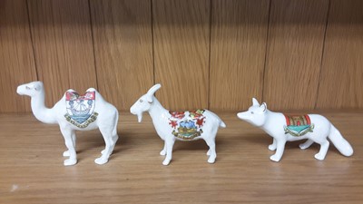 Lot 161 - Selection of Crested China model animals including Welsh Goat, Crocodile, Rhino, Camel etc, various manufacturers to include Arcadian, Shelley and Aldwych