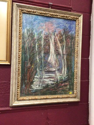 Lot 99 - Framed abstract pastel on canvas, 70cm x 49cm