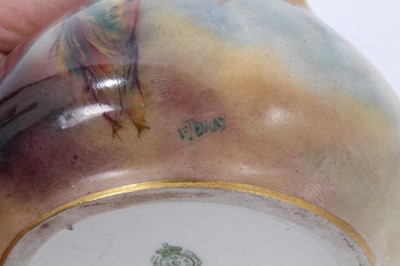 Lot 1242 - Royal Worcester vase, hand decorated with a Peacock, signed F. J. Dray