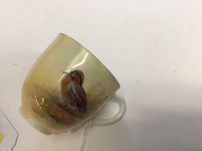 Lot 1245 - Royal Worcester cabinet cup and saucer, hand decorated with Teal, signed Jas Stinton