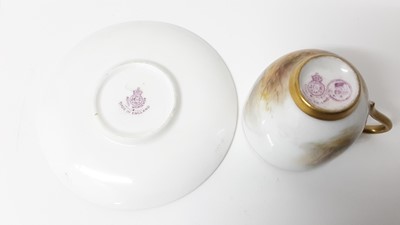 Lot 1247 - Royal Worcester cabinet cup and saucer, hand decorated with a Pheasant, signed Jas Stinton