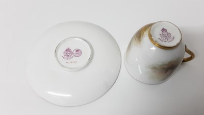 Lot 1249 - Royal Worcester cabinet cup and saucer, hand decorated with a Pheasant, signed Jas Stinton