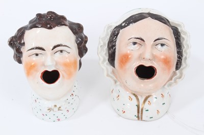 Lot 136 - Two Victorian Staffordshire inkwells in the form of male and female heads