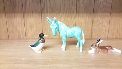 Lot 173 - Two Royal Doulton animals - Rabbit and Duck, together with a selection of porcelain ornaments, to include Sylvac Horse, and Braksome China items