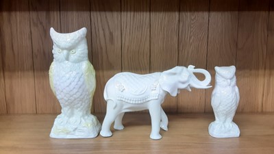 Lot 174 - Eighteen Belleek fine bone China animals and figures to include Elephant, Owls, Pigs Cats etc