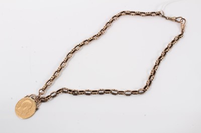Lot 102 - Victorian 9ct gold watch chain with Edward VII gold full sovereign fob, 1903