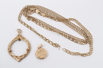 Lot 110 - 9ct gold sovereign pendant mount, 9ct gold chain and 9ct gold locket