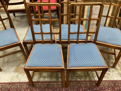 Lot 888 - Set six Heals-style lattice back dining chairs and similar draw leaf dining table on X framed stretchers