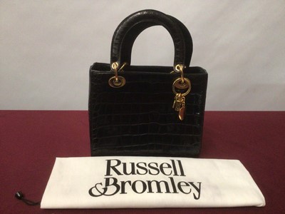 Lot 2222 - Russell & Bromley Black Leather mock croc handbag with padlock and dust bag , plus a selection of vintage evening bags including Kelly style, beaded and a box bag.