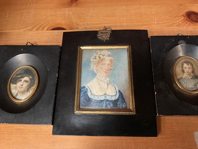 Lot 136 - Regency portrait miniature on ivory and two printed miniatures