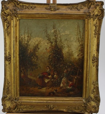 Lot 1169 - Victorian English School, oil on canvas - The Hop Pickers, 22cm x 18cm, in 
gilt frame