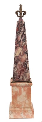 Lot 777 - 19th / 20th century scagliola obelisk with gilt metal cresting and pair pink 
marble obelisks (3)