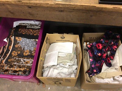 Lot 200 - Three boxes of textiles, including linen, lace, etc