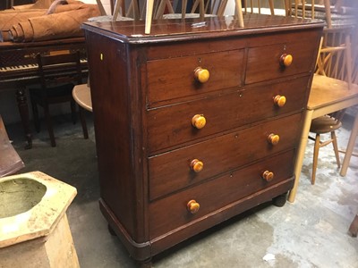 Lot 979 - Victorian stained pine chest of five draws on bun feet